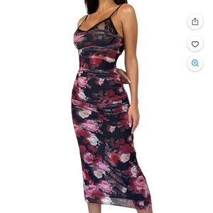 Floral Midi Dress with Lace Detail